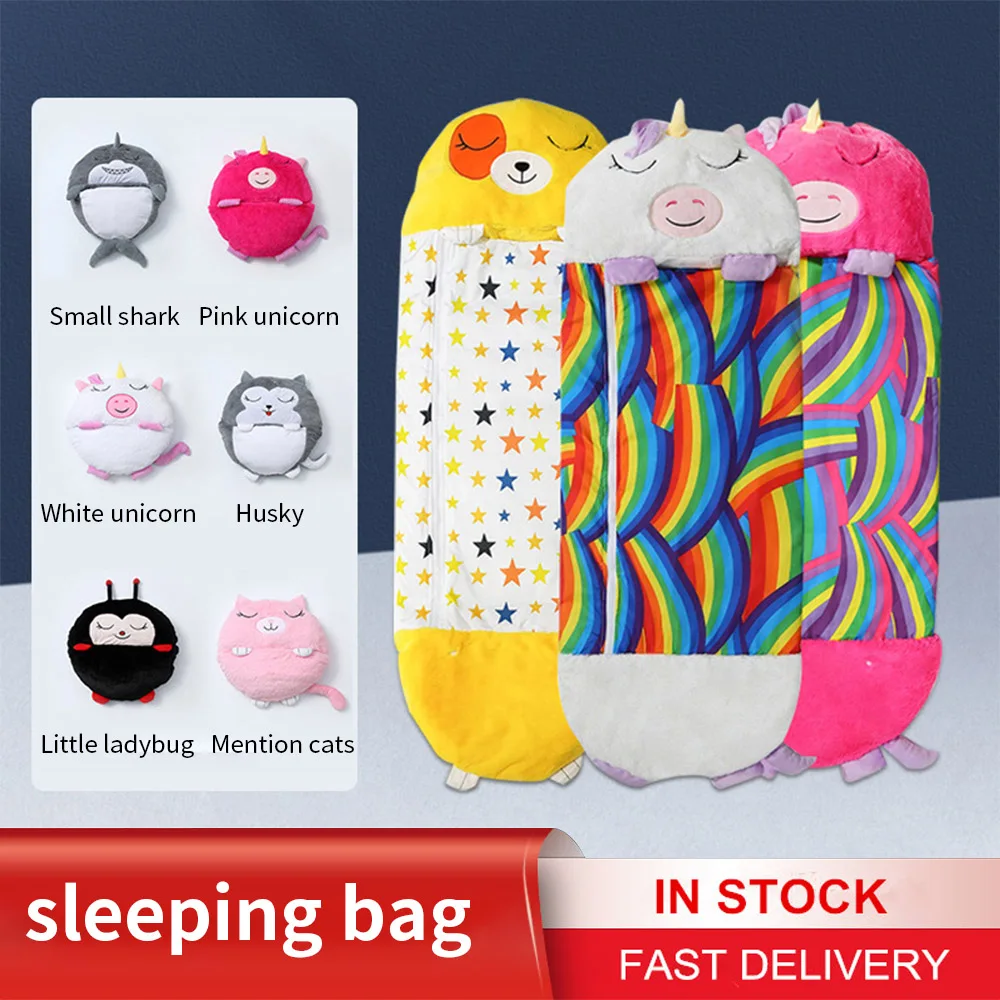 Kids Cartoon Sleepsacks Children's Sleeping Bag Plush Doll Pillow Boys Girls Warm Soft Lazy Baby Ani