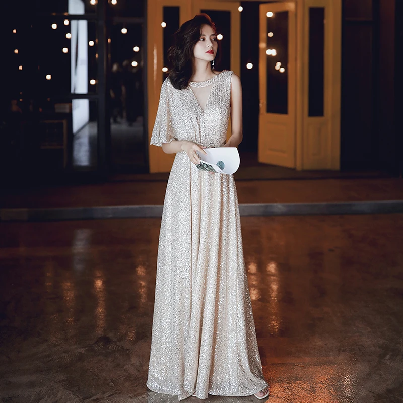 Женское вечернее платье с блестками AE532 длинное ТРАПЕЦИЕВИДНОЕ официальное на