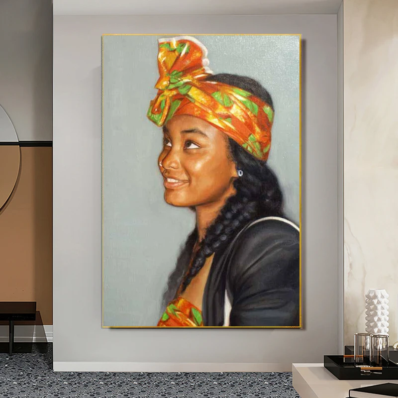 

Beautiful Black African Girl Canvas Painting Woman Poster and Prints Wall Art Pictures for Living Room Home Decoration Cuadros