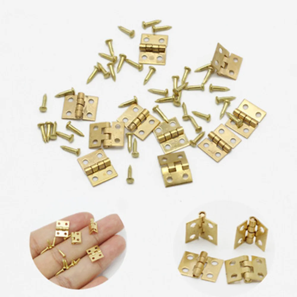 20pcs 10x8mm Tiny golden Mini Small Metal Hinge For 1/12 House Miniature Cabinet Furniture Fittings For Cabinets  home hardware