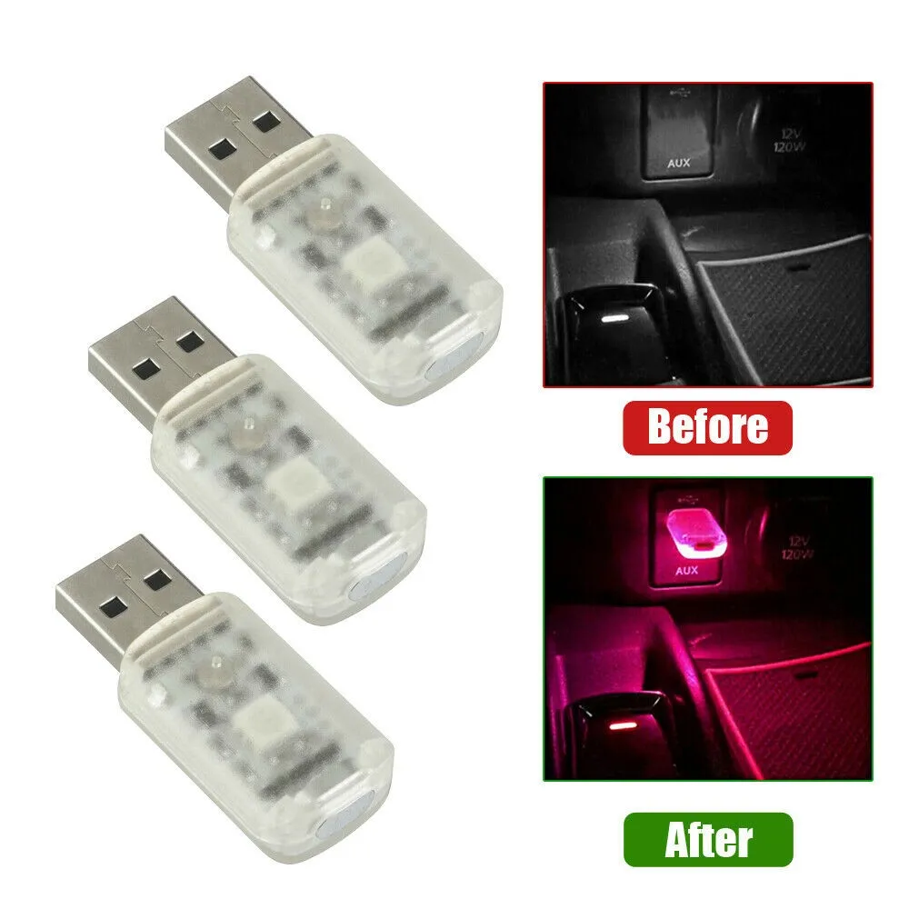 

3X USB Colorful LED Car Interior Light Neon Atmosphere Ambient Lamp Accessories Ambient Lights For All Devices With USB Ports