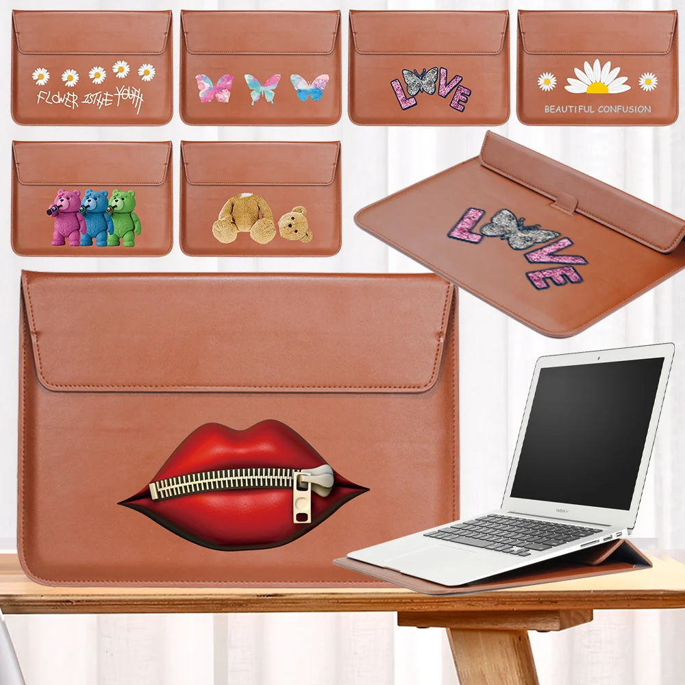 

Laptop Bag Case for Macbook Air Pro 13 15 2020 Notebook Leather Stand Brown Sleeve Bag for Huawei ASUS Dell 11 13 15 Inch Case
