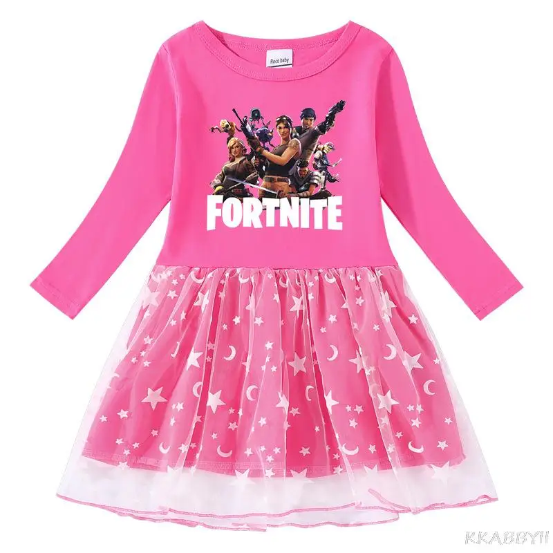 Юбка принцессы Fortnites сетчатая с длинным рукавом модная подарочная для маленьких