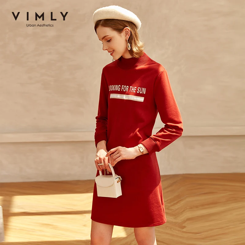 Женское трикотажное платье Vimly Осеннее Свободное с длинным рукавом и буквенным