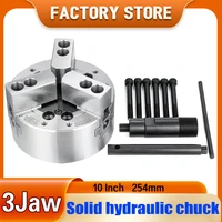 10 inch 254mm solid 3 jaw hydraulic chuck lathe power chuck ky10 3 for cnc lathe boring cutting tool holder hole hydraulic 5 inc