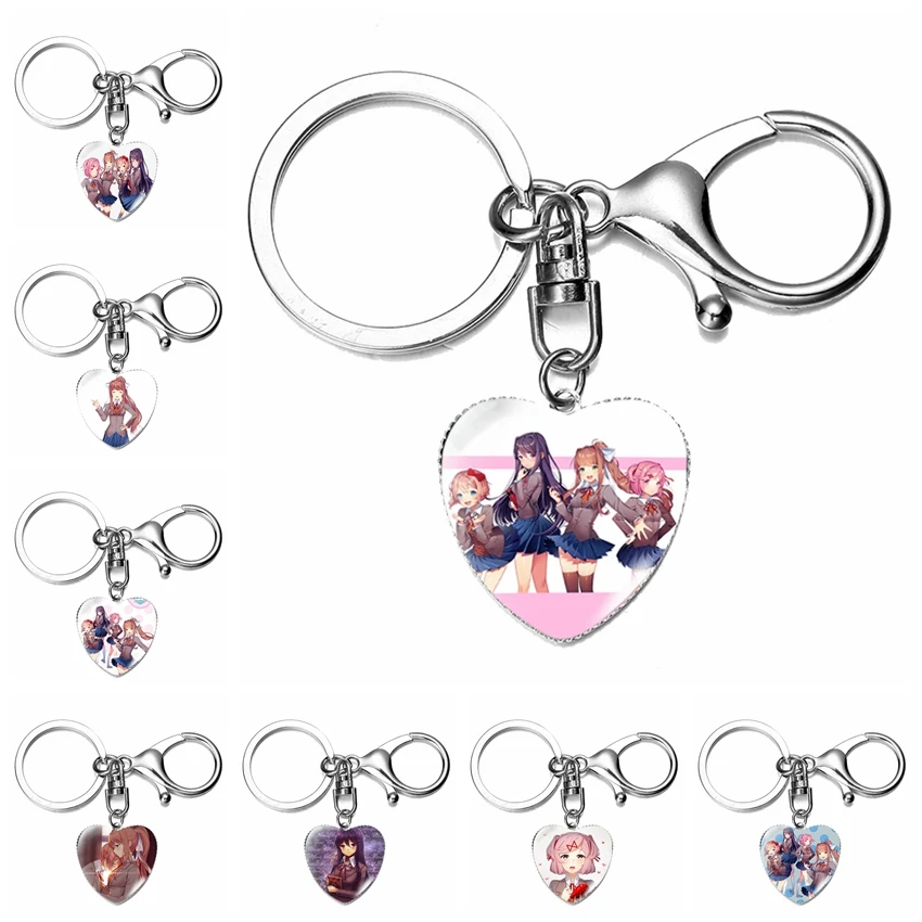

Doki Doki Literature Club Heart Keychain Game Anime Yuri Monika Natsuki Sayori Figure Cartoon Key Chain Keyrings Cosplay Jewelry