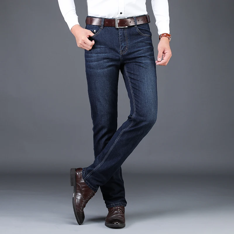 

TFETTERS 2021 Business Baggy Jeans Pants Autumn Winter New Cotton Thick Trousers Male Solid Color Plus Size Mens Loose Jeans Men