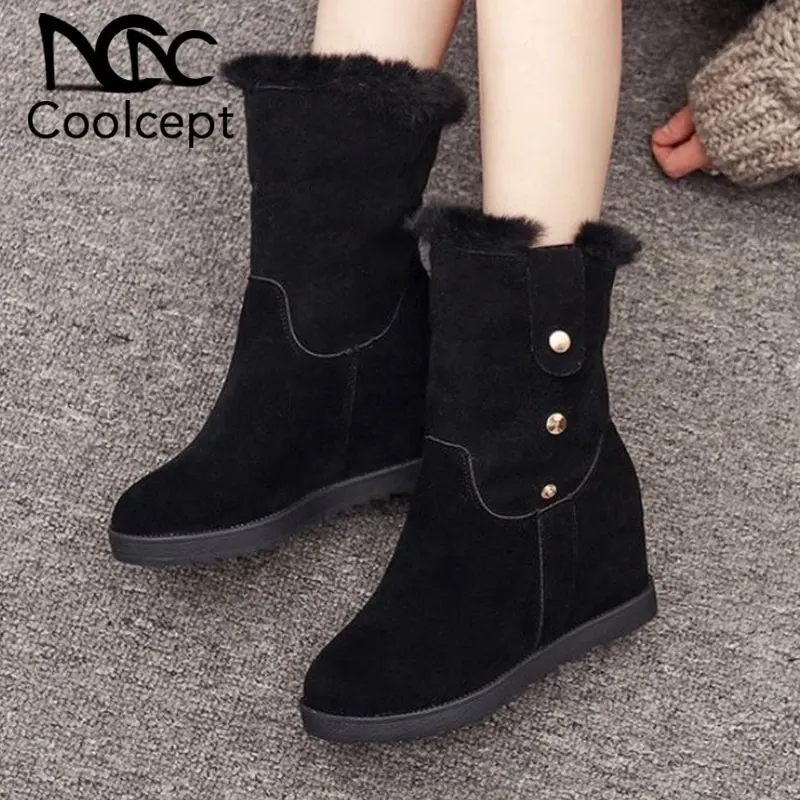 Coolcept/женские полусапожки теплые зимние сапоги на меху с заклепками модная