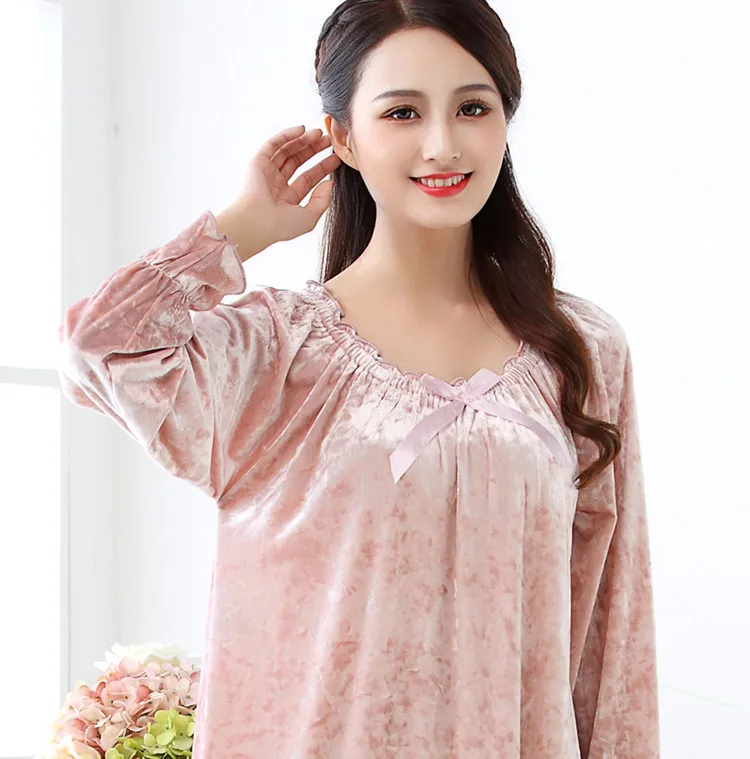 

2019 Women long nightgowns sleepwear dress plus sizes spring autumn new velvet womens sleepwear night wear nightdress