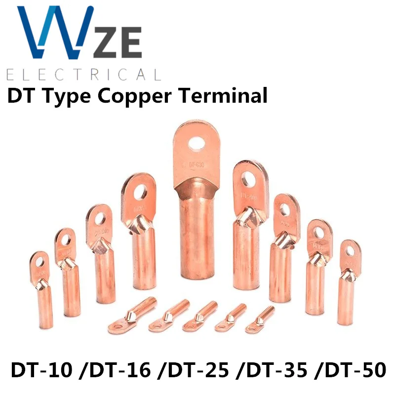 DT Copper Terminals Cable Wire Connector Crimp Terminal Cable Terminal Tube DT-10 DT-16 DT-25 DT-35 DT-50
