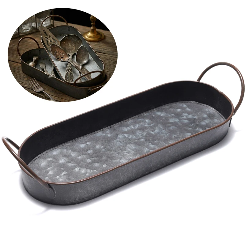 Кухонный поднос для еды чайные подносы металлический в винтажном стиле корзина