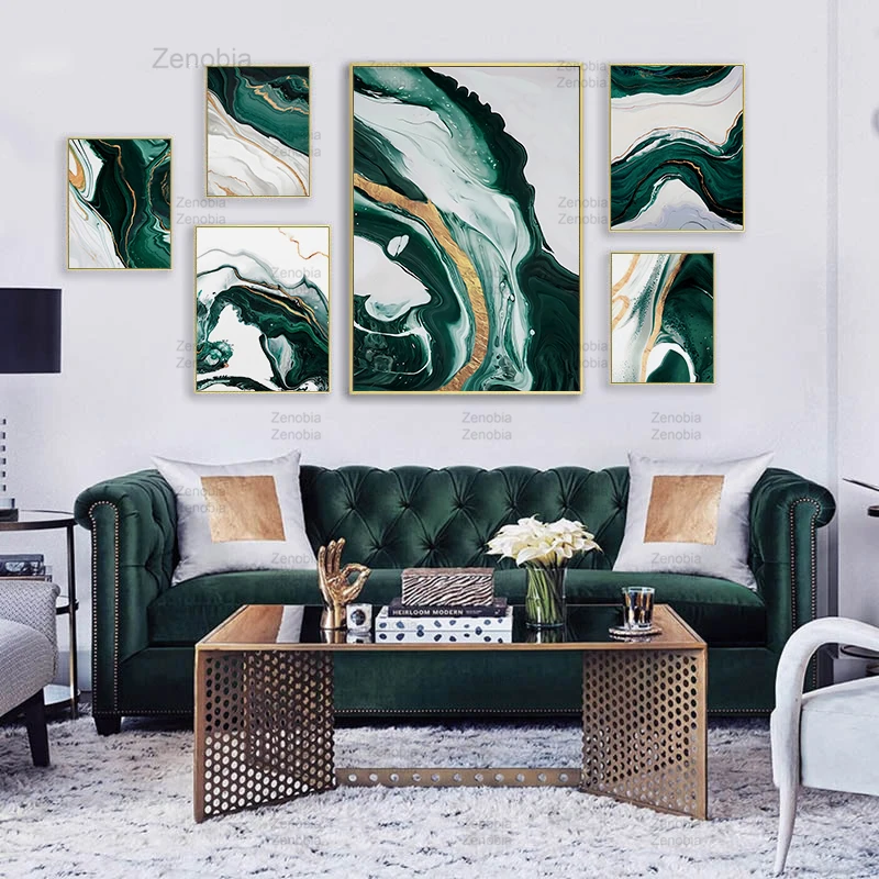 

Modern Abstract Canvas Painting Poster Agate Wall Art Emerald Nordic Posters and Prints Wall Pictures for Living Room Home Decor
