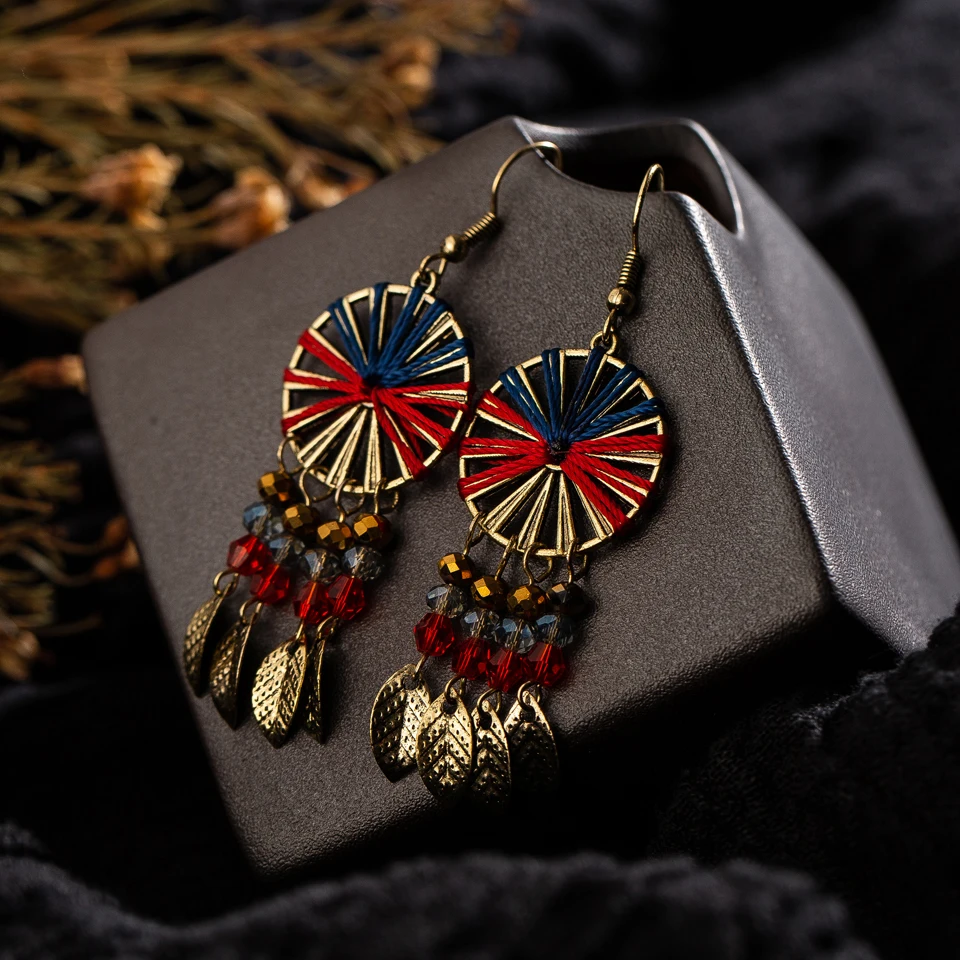 Женские винтажные этнические висячие серьги со стразами Boho модные ювелирные