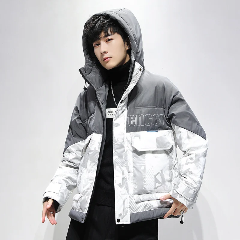 New Casual Winter Mens Bright Hooded Cotton-Padded Jackets Outwear Waterproof Parkas Large Size Down Coats Hip Hop Tops Clothing