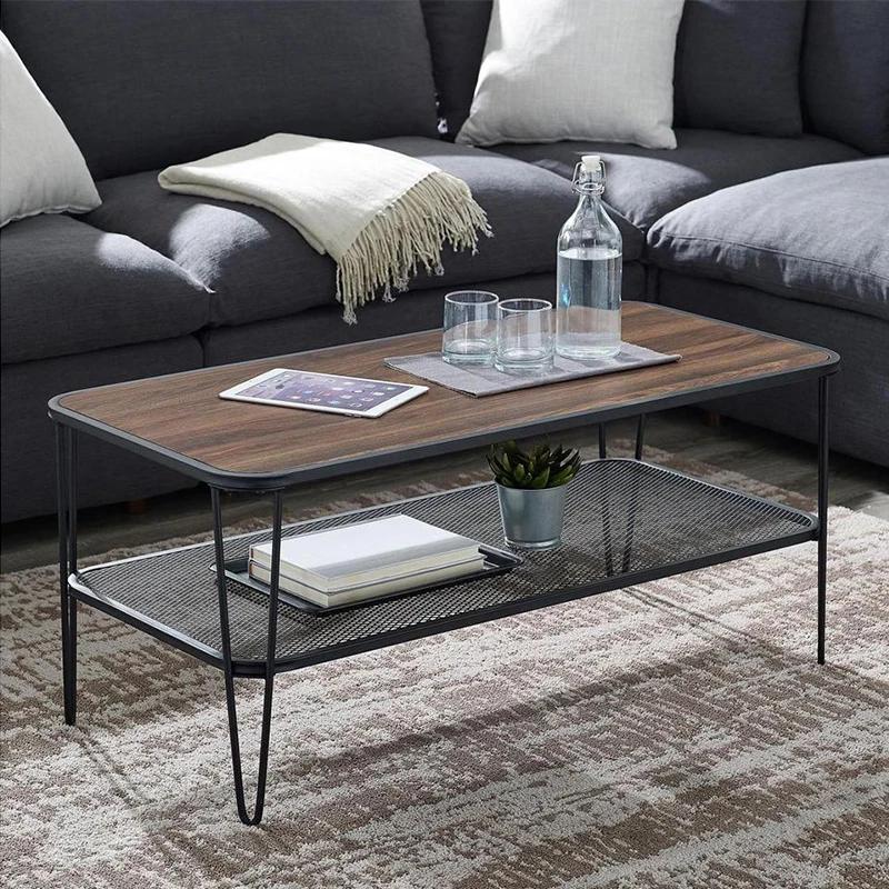 Retro Industrial Style 2 Layer Side Tables Small Apartment Living Room Rectangular Table Minimalist Metal Coffee Table scandinavian coffee table metal small apartment living room pumpkin coffee table modern minimalist side table