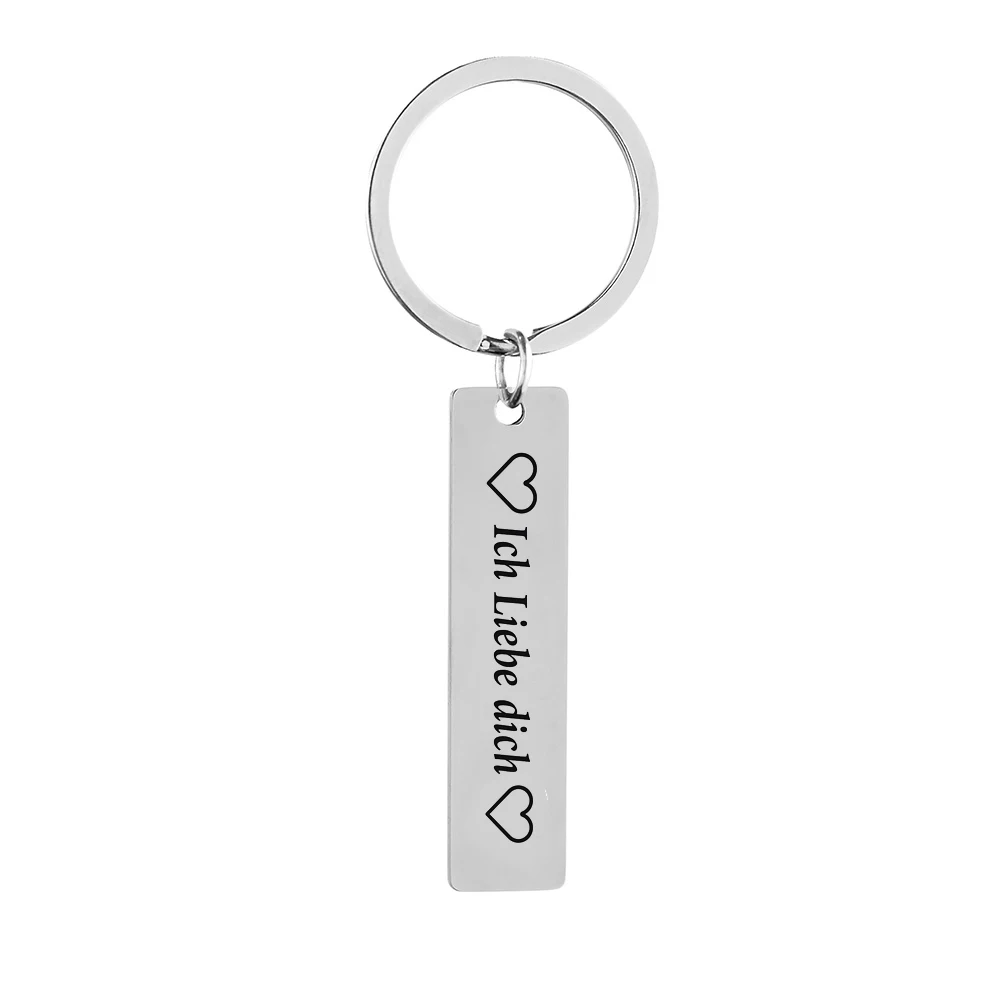 

Fashion Lettering Stainless Steel Jewelry German Ich Liebe Dich I Love You Couple Gift Keychain DIY Customized Can be Wholesale