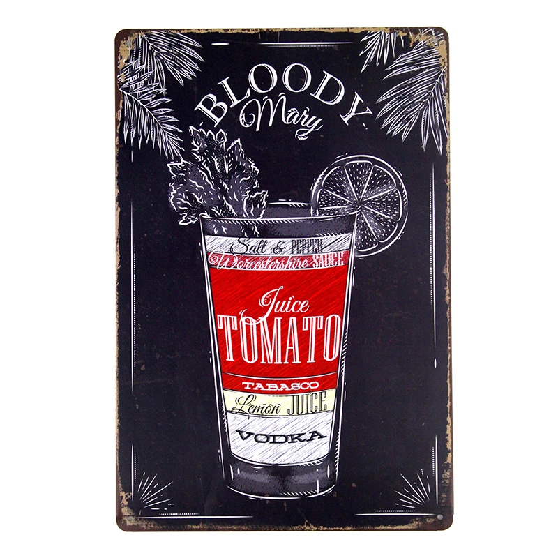 Bloody Bahama mama Mojito Cocktail Menu Vintage Tin Sign Bar Wall Decor Club Metal Crafts Pub for | Дом и сад