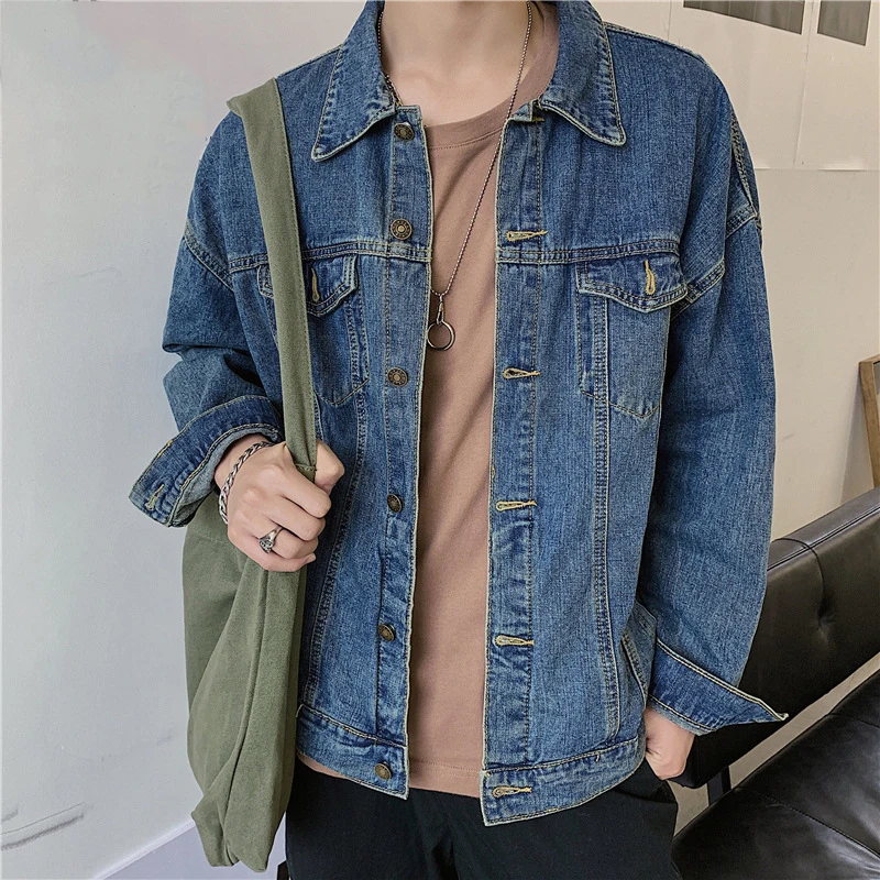 Мужская джинсовая куртка с капюшоном черная Повседневная потертостями