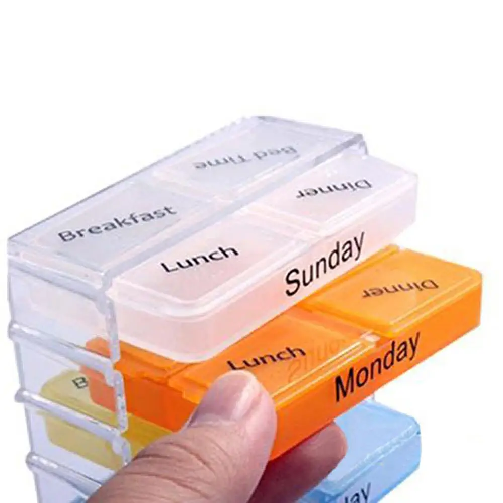 

7 Days Weekly Travel Medicine Tablet Holder Dispenser Organizer Storage Pill Box Portable Weekly 7 Day Push Button Pill Holder