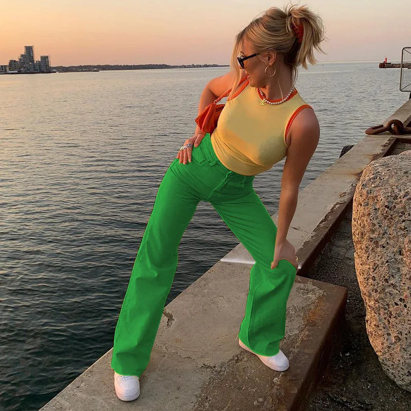 

Women Y2K Loose Street Hot Girl Jeans Candy Color High Waist Trousers Pants 2021 Fashion Straight Vintage Wide Leg Pantalones