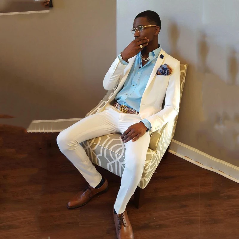 Белые мужские свадебные костюмы 2020 приталенные смокинги жениха 2 предмета