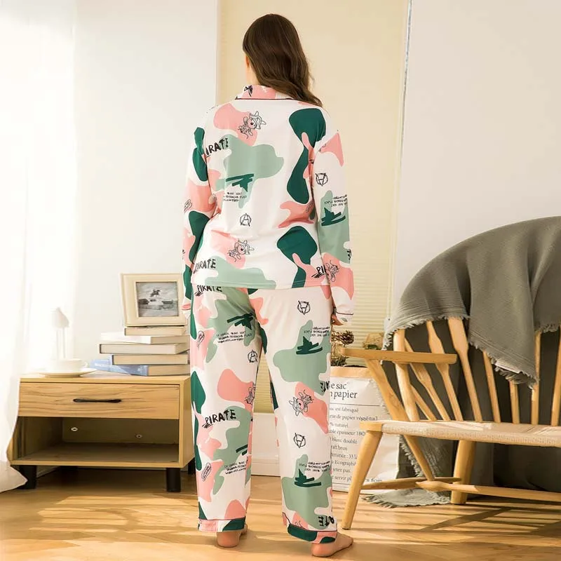 

2020 Spring Long Sleeved Women Pajamas Set Fashion Lovely Print HomeWear Leisure Clothes Women Long Pant Pyjamas Sets Nightwear