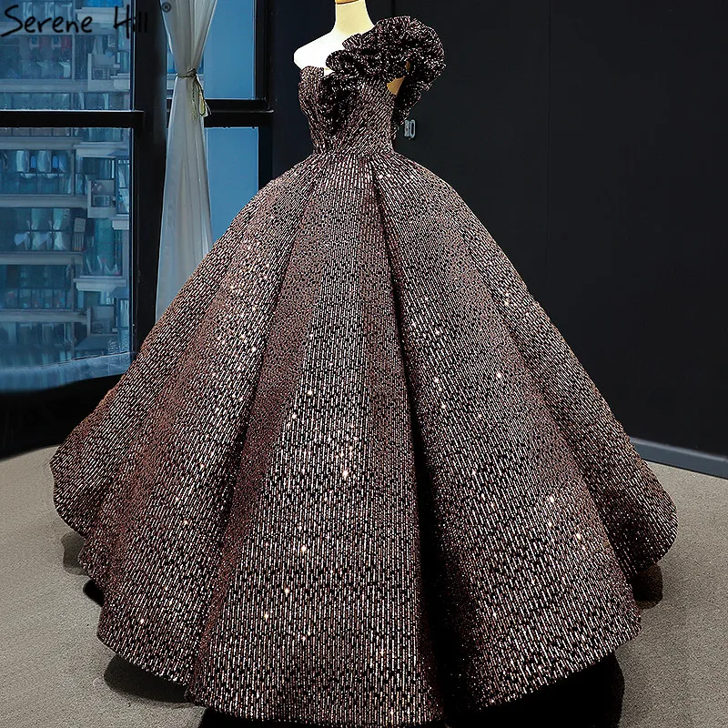 Дубай коричневый блестками без рукавов шикарное свадебное платье 2021 одно плечо