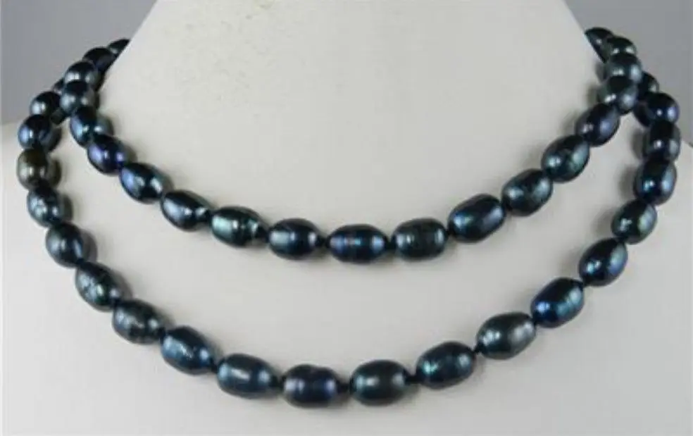 

Long 32" 7-8mm Genuine Natural Rice Black Akoya Cultured Pearl Jewelry Necklace