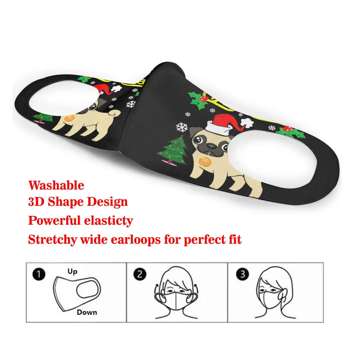 

Mouth Mask 2019 Merry Christmas Santa Claus Pug Dust Face Masks Cover Washable & Reusable for Adult Student Kids