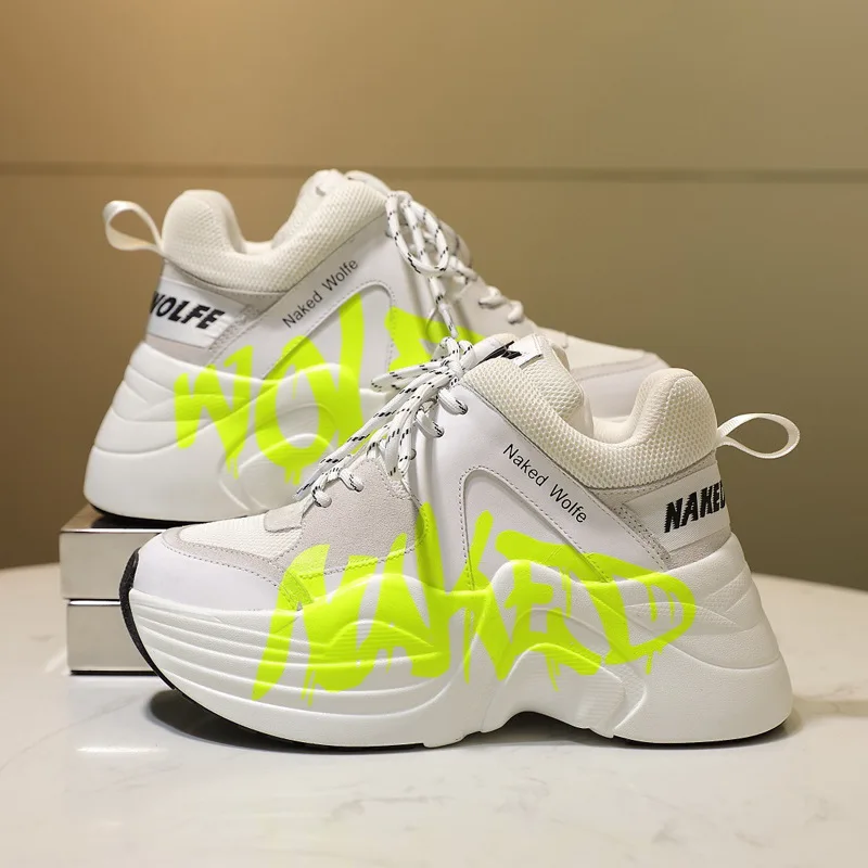 Brand luxury shoes graffiti casual women's sports shoes spring and autumn new muffin bottom comfortable breathable women's shoes - Цвет: Зеленый как газон