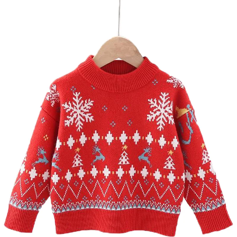 

Children's Babi Warm Sweaters Cartoon Deer Winter Baby Girls Kids College Jacket New Year Christmas Sweater Give Christmas Hats
