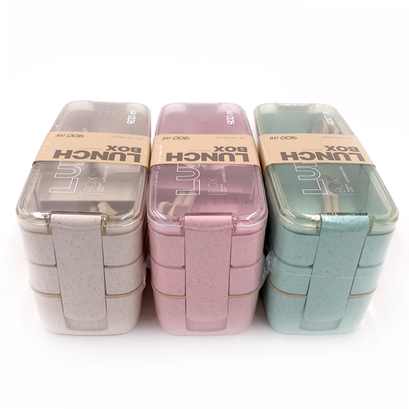 

Healthy Material Lunch Box 3 Layer Wheat Straw Bento Boxes Microwave Dinnerware Food Storage Container Lunchbox 900ml