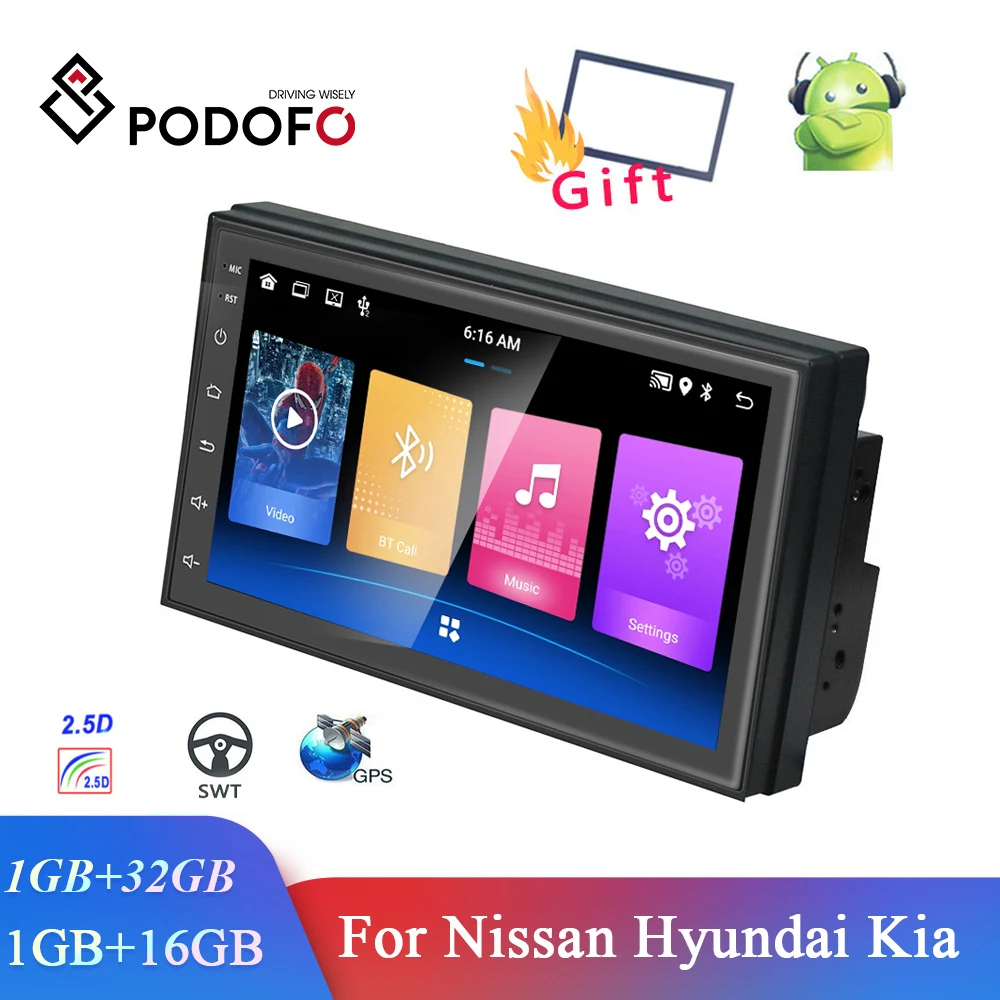 

Автомагнитола Podofo, универсальная мультимедийная стерео-система на Android 10, с GPS, для Volkswagen, Nissan, Hyundai, Kia, toyota, типоразмер 2 Din