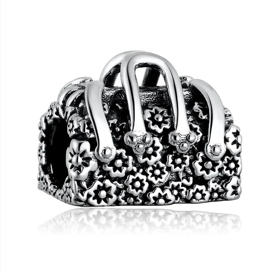 

Authentic S925 Silver Flowers Shopping Handbag Charm fit Lady Bracelet Bangle DIY Jewelry