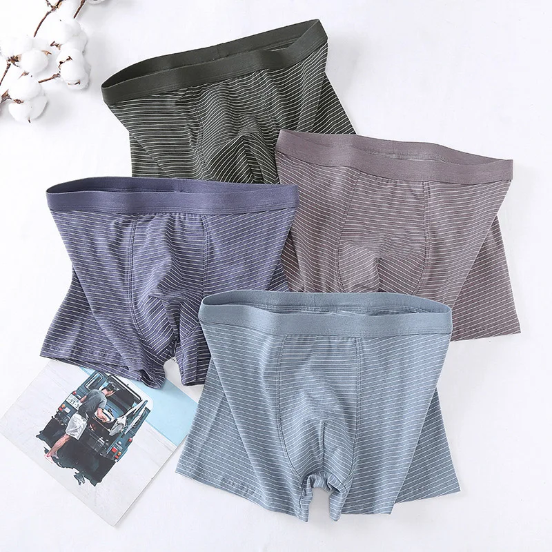6XL-2XL 4PCS/lot Plus Men Underwear Male boxer  Panties Shorts Men's Cotton Striped Underpants Breathable Man boxers Large Size