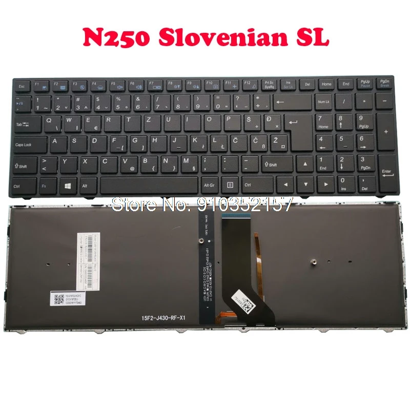 Клавиатура для ноутбука CLEVO N250 CVM15F26HRJ430 6 80 N2500 530 1 словенская SL черная рамка и
