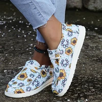 women floral flat boat shoes front lace up decoration casual canvas shoes lady outdoor walking running soft bottom loafers