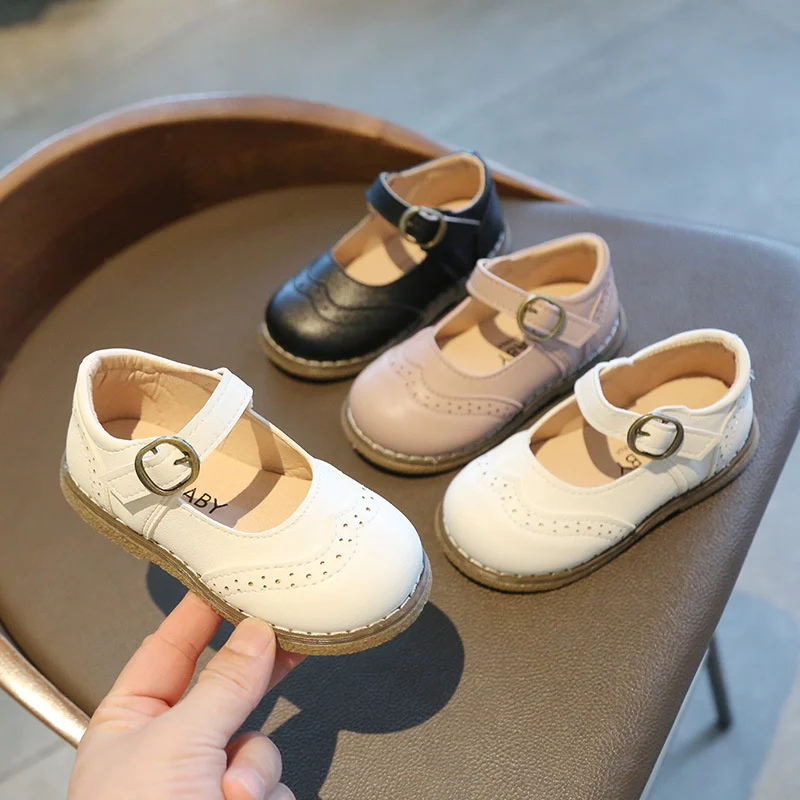 

Gilrs Casual Leather Shoes 1-3-5-7y New Fashion Autumn And Spring Kids Pu Show White Flat Shoes Children's Black Pink size 21-30