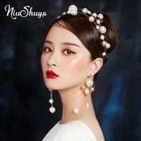 niushuya baroque pearls headband tiara vintage headpiece crown princess girl hairbands wedding accessories bridal hair jewelries