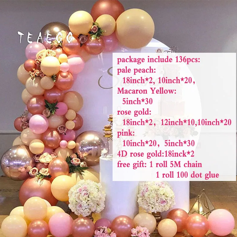 party globo 136 шт Розовое золото 4D Арка с воздушными шарами комплект гирлянды баллон для свадьбы или «нулевого дня рождения» Выпускной юбилей органические вечерние украшения фон - Цвет: party globo