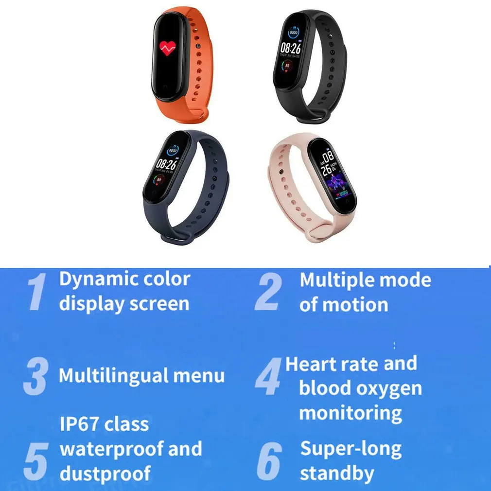 

M5 Band Color Screen M5 Smart Watch Sport Fitness Sleep Heart Rate Pressure Monitor Waterproof Bluetooth Smart Tracker