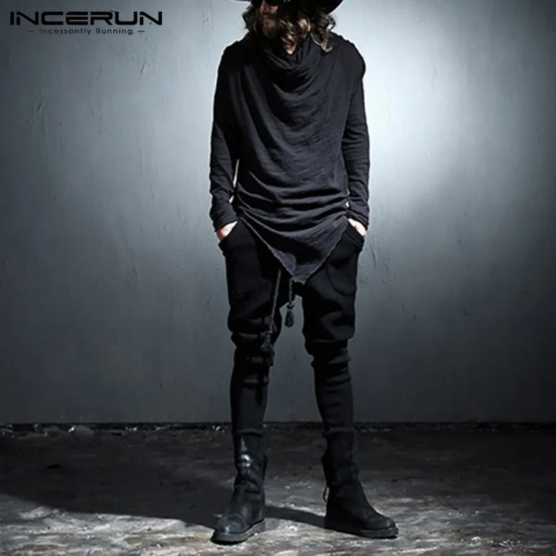 Модная мужская рубашка в стиле панк однотонная уличная одежда с капюшоном и