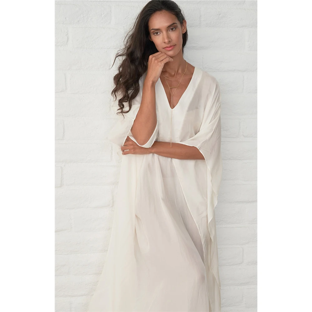 Белый кафтан Пляжное Платье свободная хлопковая туника пляжная одежда накидки