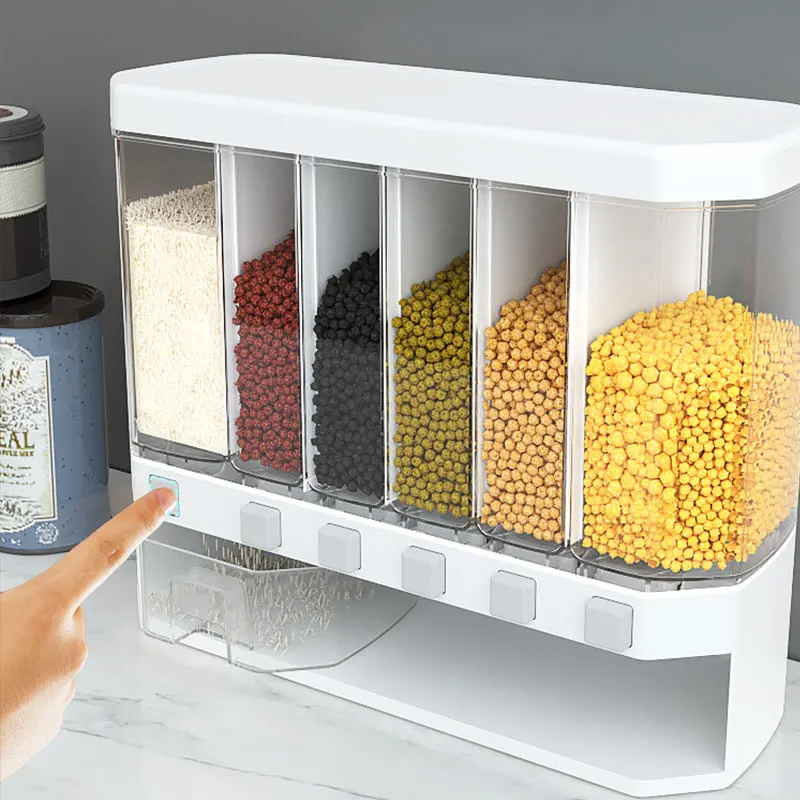 

Kitchen Household Storage Tank Wall-Mounted Grain Storage Box Compartment Press Type Moisture-Proof Sealed Tank Rice Bucket