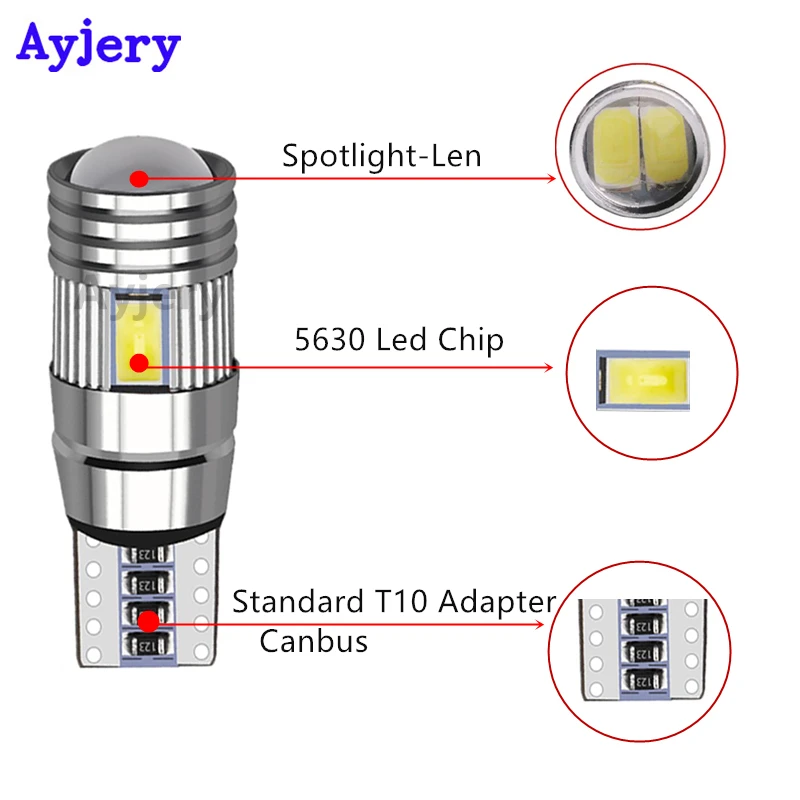 AYJERY 100 шт. CANBUS T10 6 SMD 5630 объектив СВЕТОДИОДНЫЙ никаких ошибок выявлено не было 6smd 5730