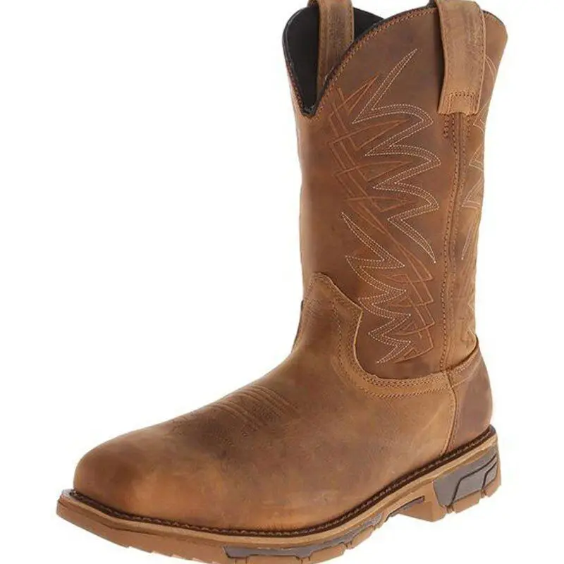 

Men PU Leather New Handmade Retro Knight Boots Embroidery Round Toe National Fashion Boots Casual Winter Combat Boots KR255