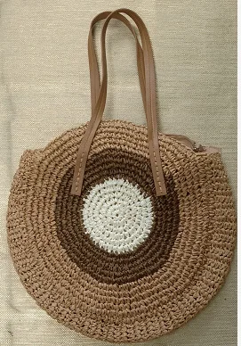 2Brown white REALPERKY женские летние круглые соломенные сумки женские ручные тканые круглые пляжные сумки из ротанга Женская богемная сумочка в стиле Бали через плечо - Цвет: 2Brown white