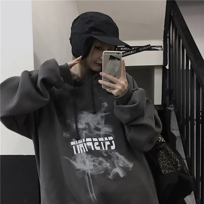 

Hooded Men's Women's Autumn And Winter Plush Korean Fashion Retro Hand Painted Graffiti Letters Fried Street Hoodies Hip Hop