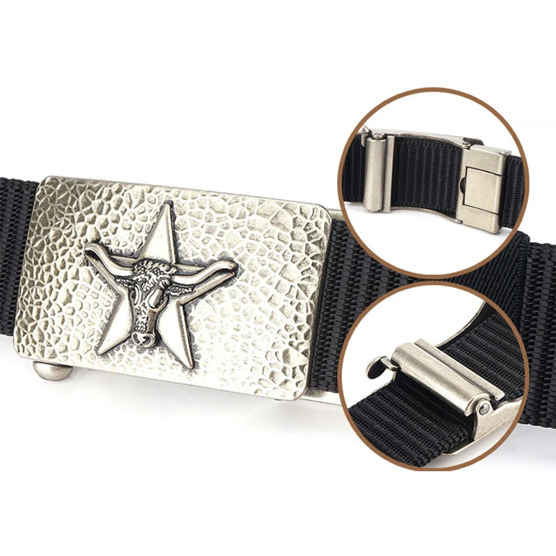 

HSSEE Unique Automatic Buckle Tactical Belt Hard Metal Buckle Mens Military Army Belt 3mm Soft Real Nylon Outdoor Sports Belt