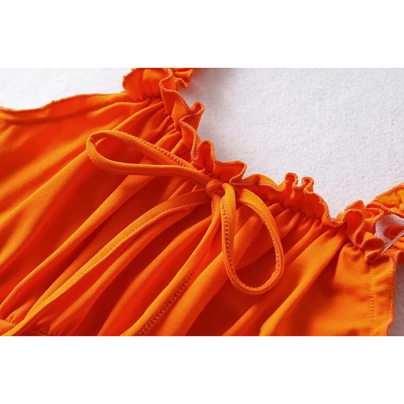 

Sukibandra 2021 Summer Sleeveless Women Clothing Woman Sexy White Bustier Crop Top Camis Ruched Bow Tie Cotton Orange Camisole